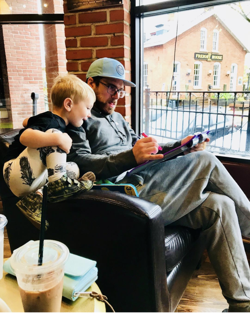 Father and Son Sketching at Revival Coffee in Stillwater MInnesota
