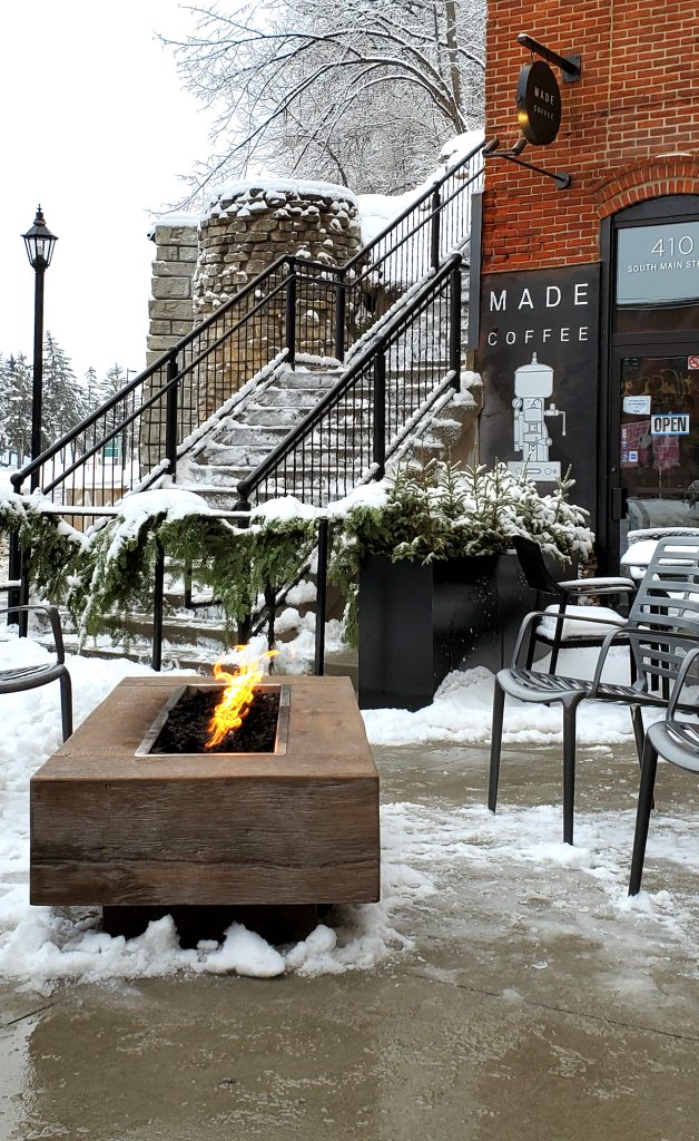 winter fireside at lora hotel and made coffee in stillwater minnesota