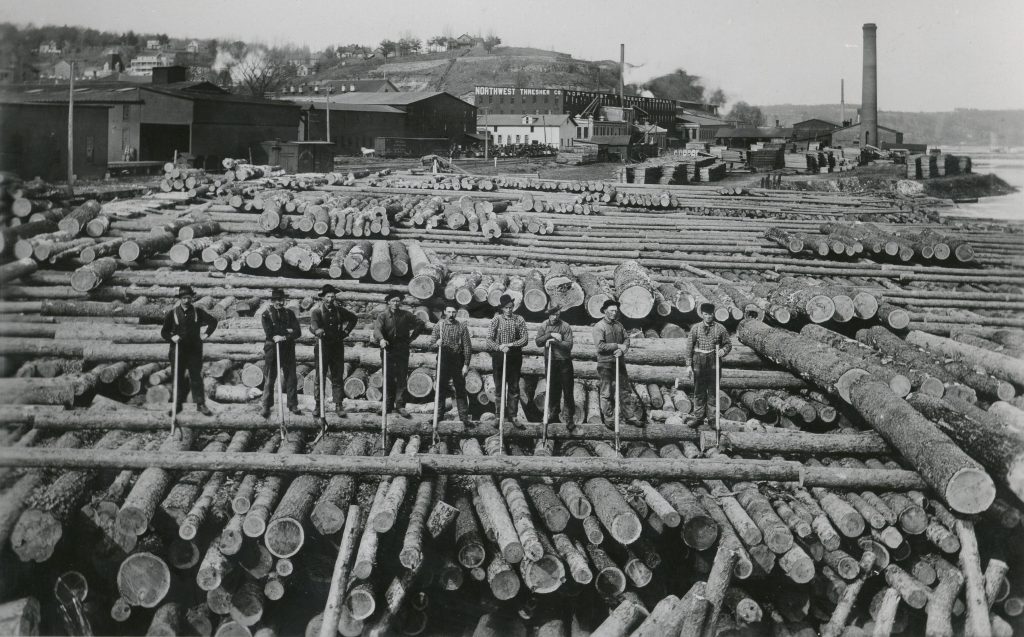 Lumberjacks at lumber mill in stillwater minnesota
